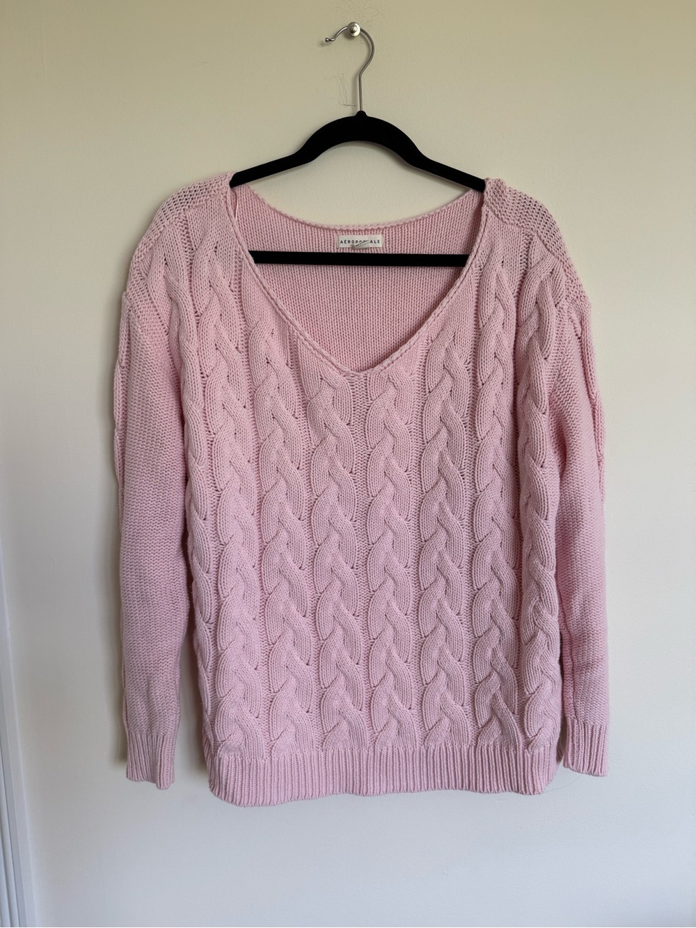 Aeropostale Pink Cable Knit V-Neck Sweater